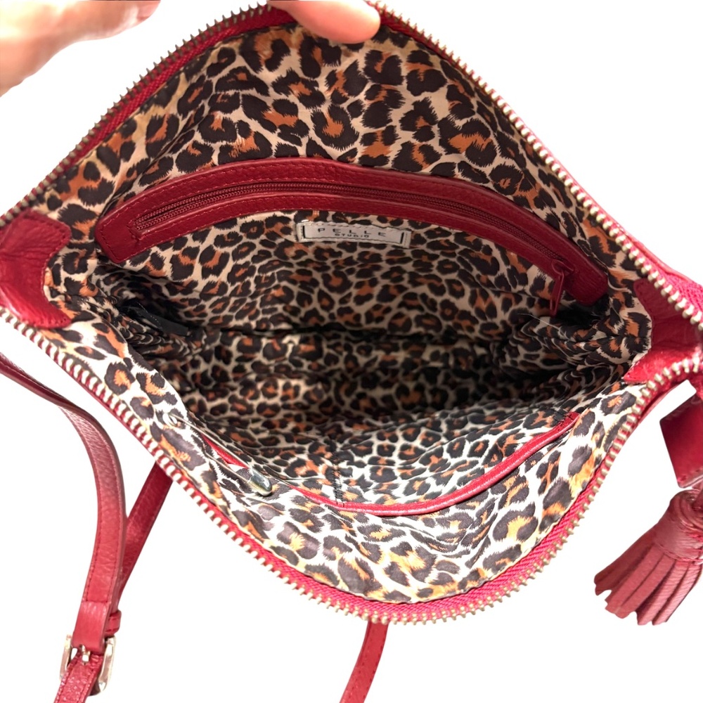 bag PELLE WILSONS LEATHER red peppled crossbody square 10x10x3 vintage zip close - Picture 6 of 12
